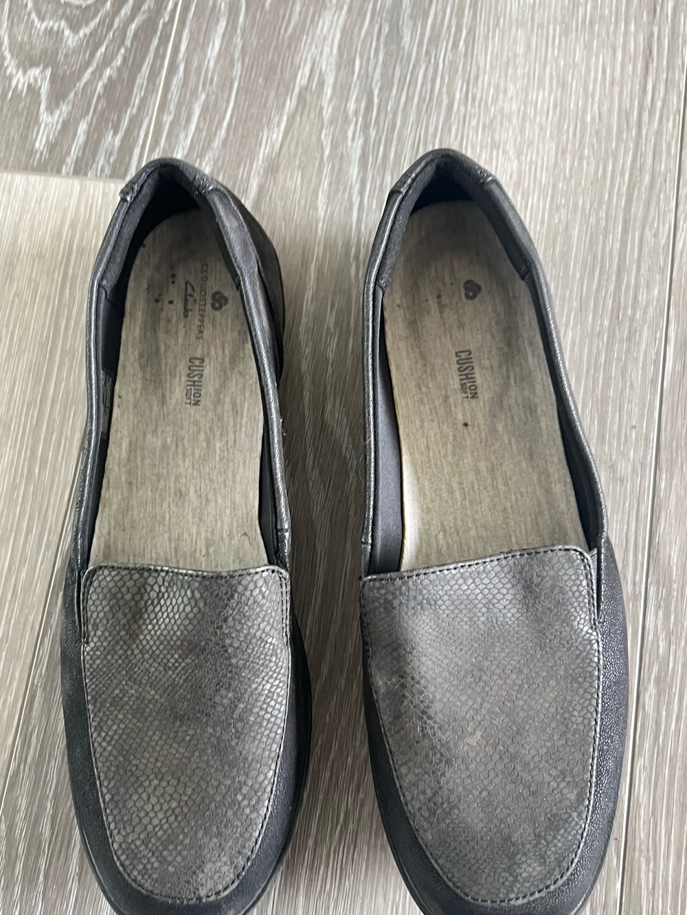 Clarks Gray Slip-On Loafers with Subtle Texture